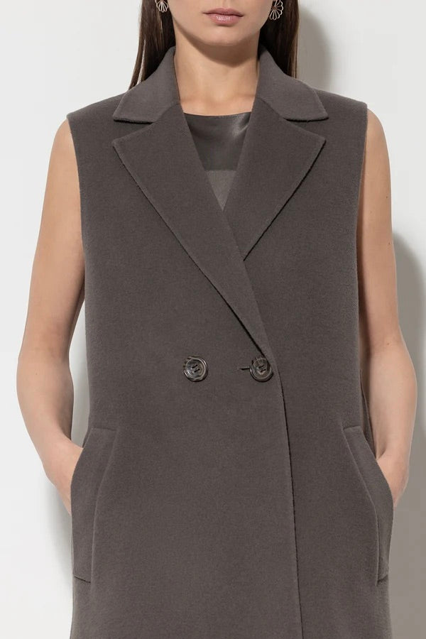 Taupe Doubleface Sleeveless Coat