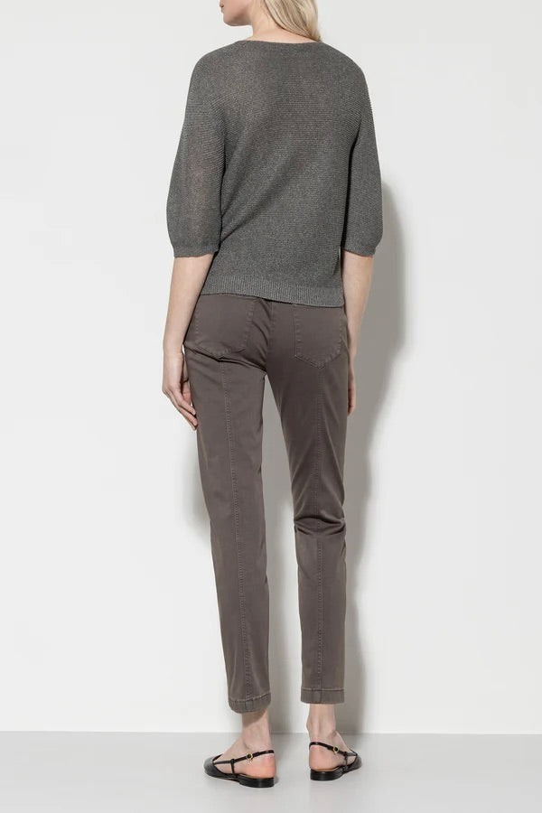 Taupe Elastic Back Stretch Cotton Pants