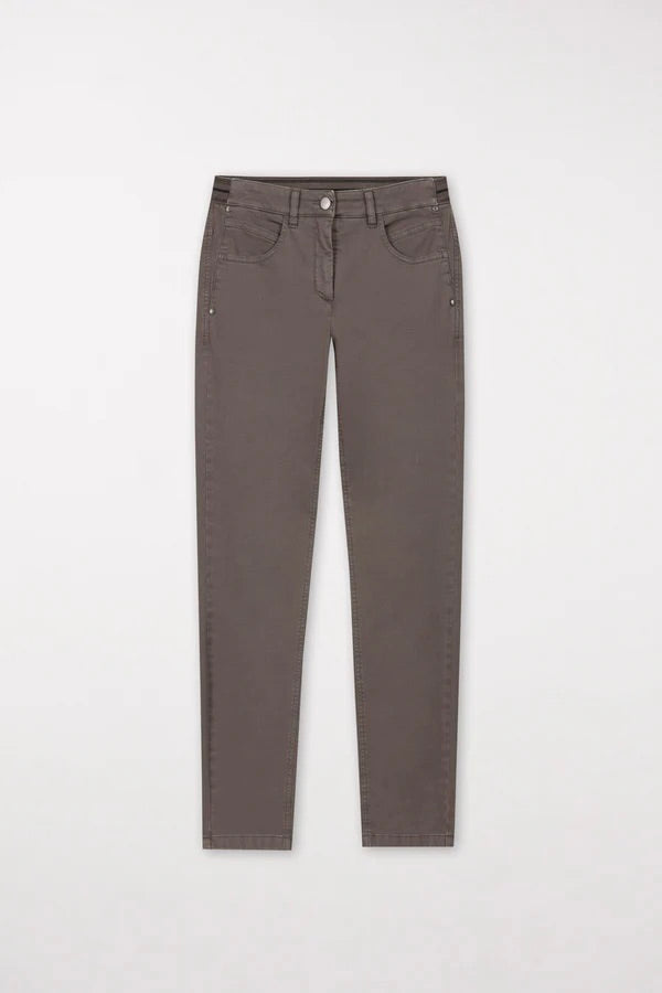 Taupe Elastic Back Stretch Cotton Pants