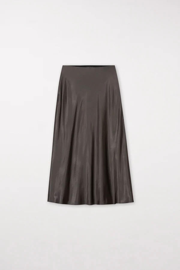 Taupe Satin Midi Skirt