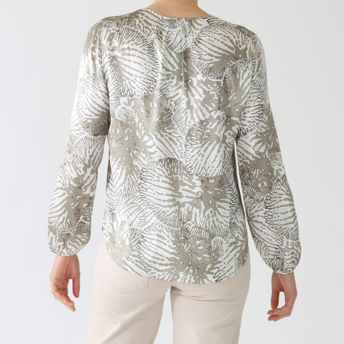 Taupe String Waterfern Print Silk Blouse – Angela Beer | The ultimate ...