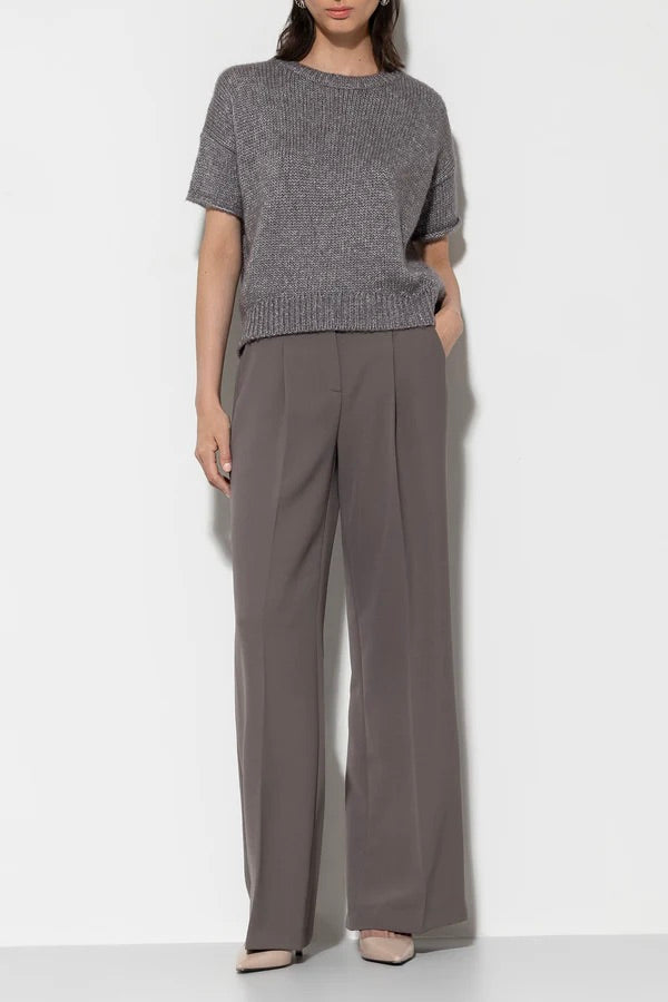 Taupe Wide Leg Tailored Pants