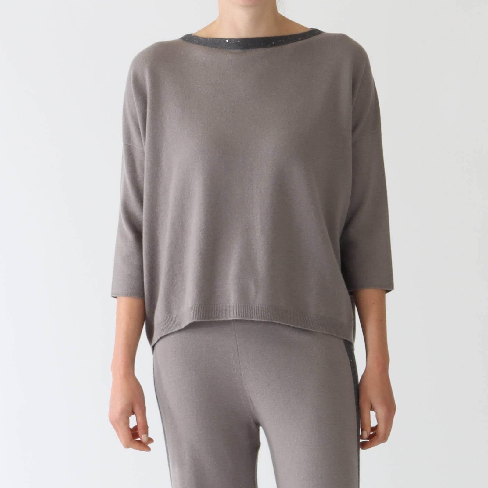 Taupe Wool, Silk & Cashmere Blend Sweater