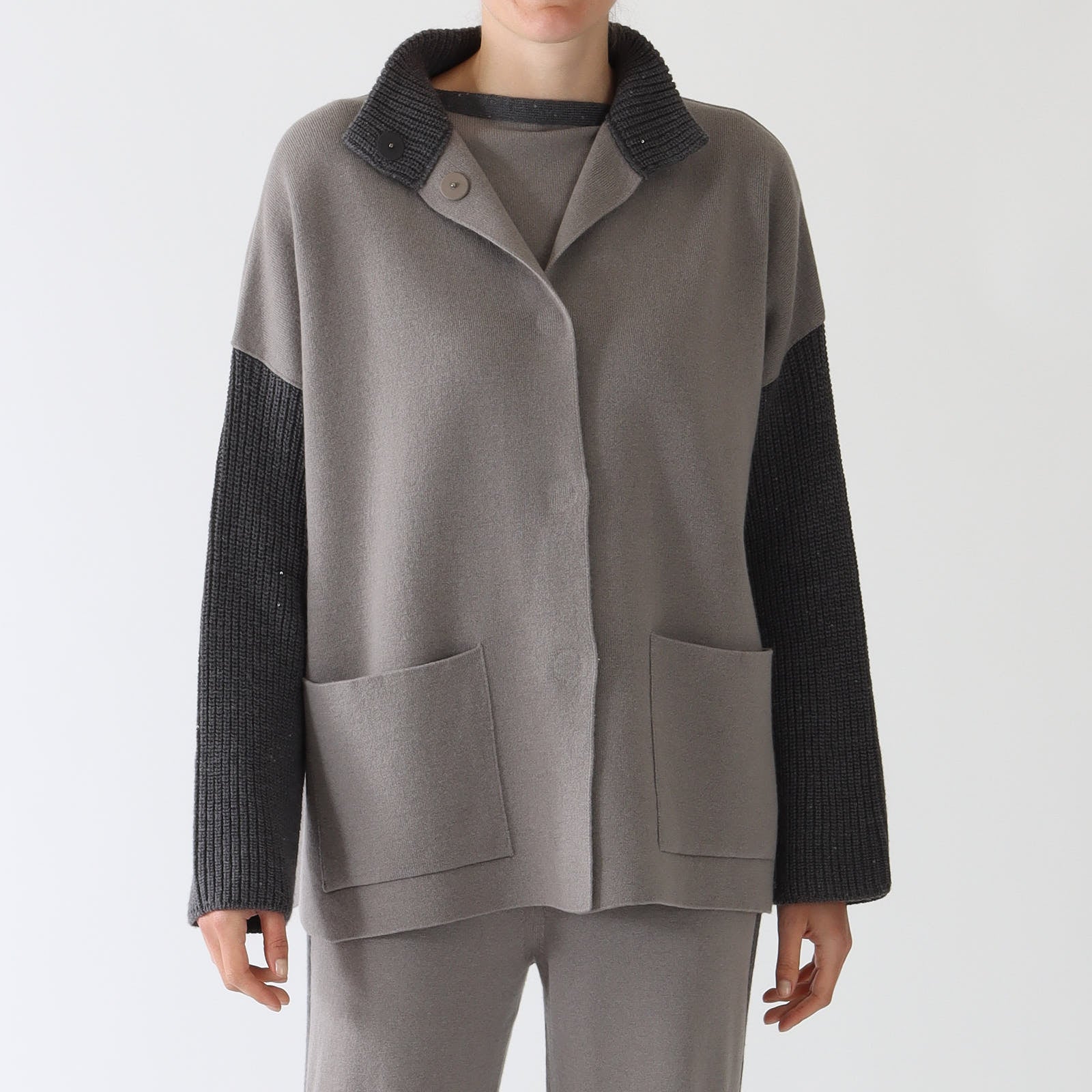 Taupe Wool, Silk & Cashmere Knit Jacket