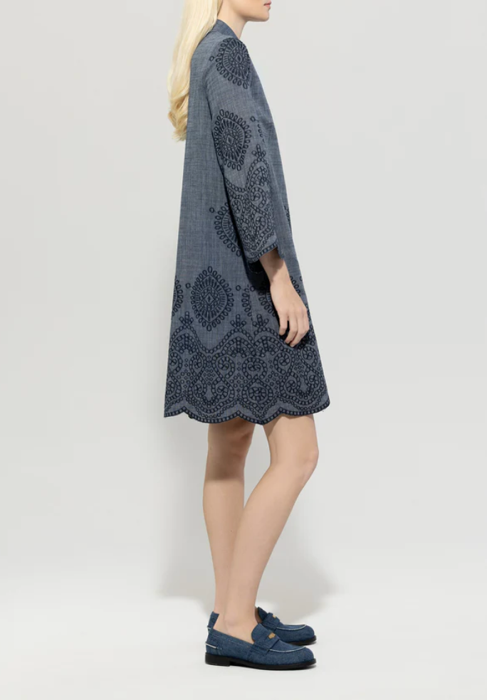 The Embroidered Denim Cotton Blend Dress