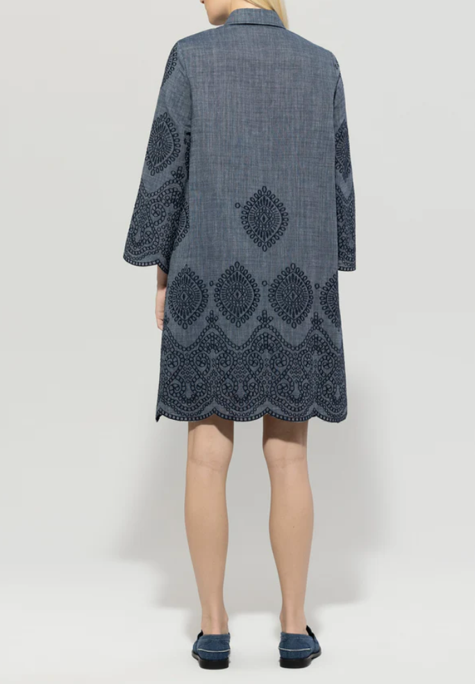 The Embroidered Denim Cotton Blend Dress