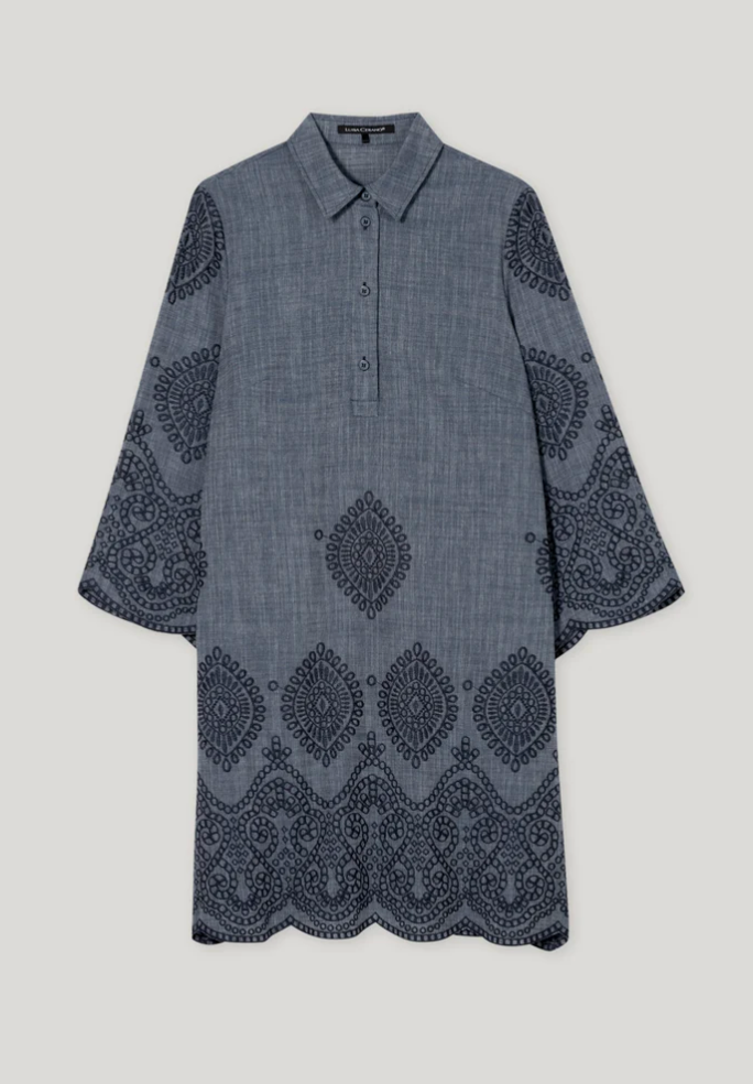 The Embroidered Denim Cotton Blend Dress