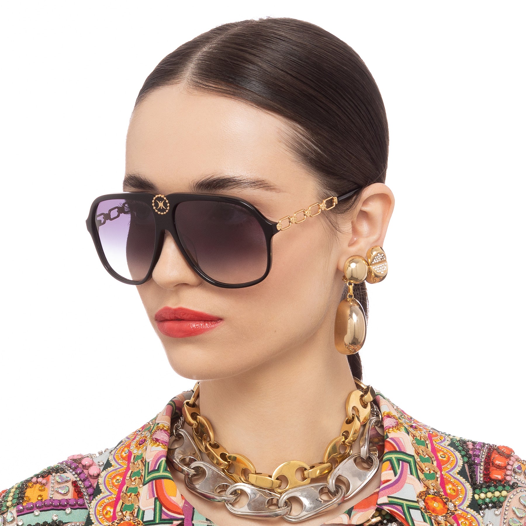 The Heiress Black Retro Aviator Sunglasses