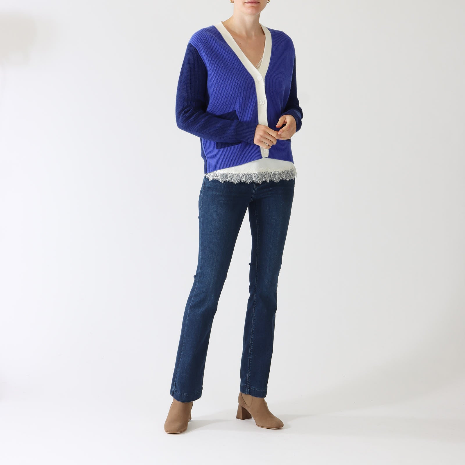 Theresa Blue, Navy & Ecru Colour Block Cardigan