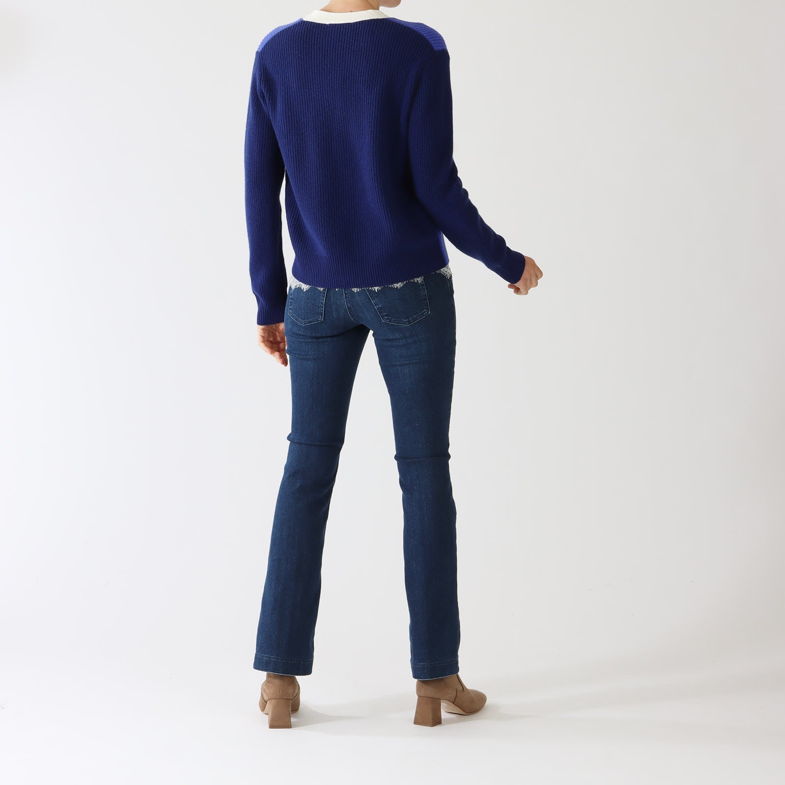 Theresa Blue, Navy & Ecru Colour Block Cardigan