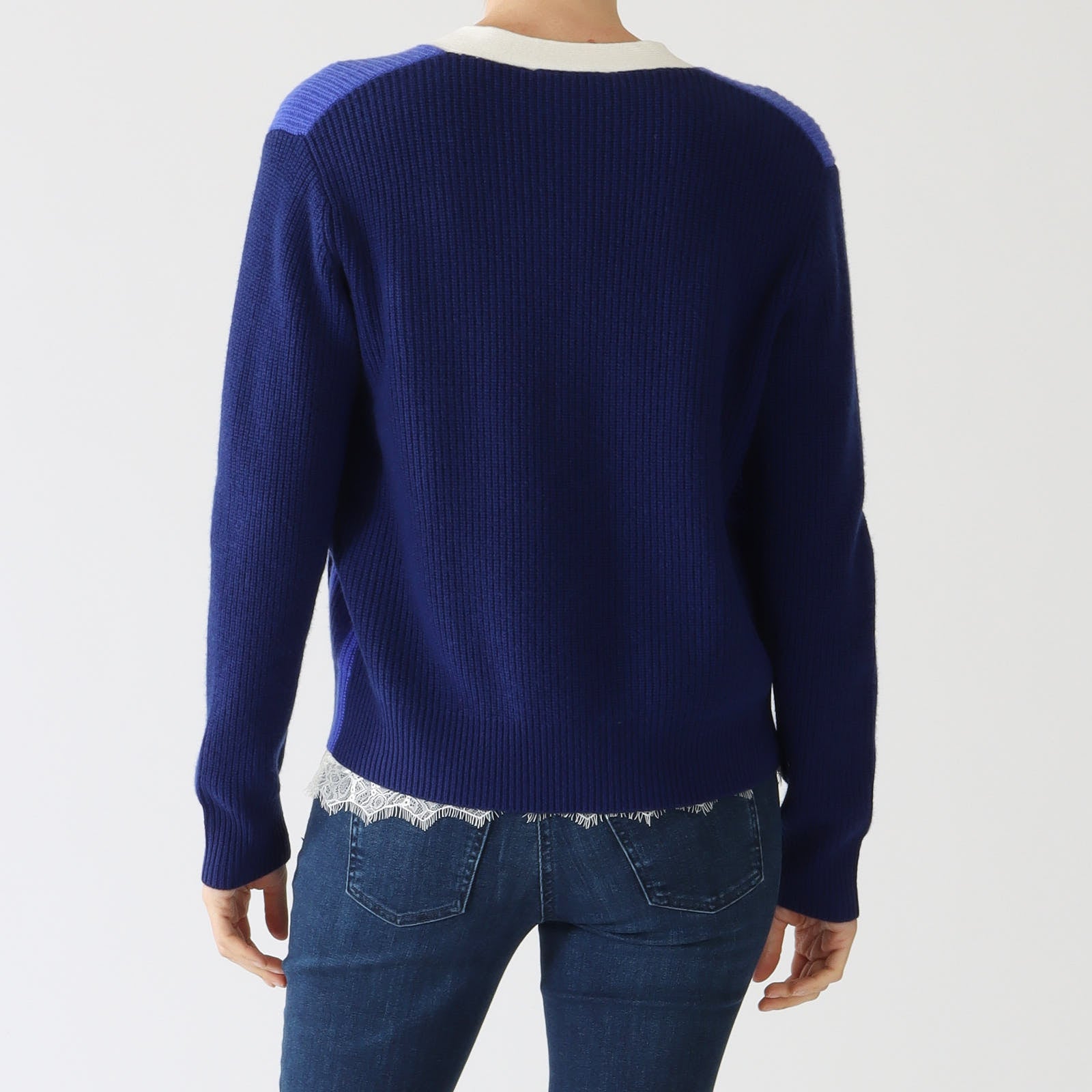 Theresa Blue, Navy & Ecru Colour Block Cardigan