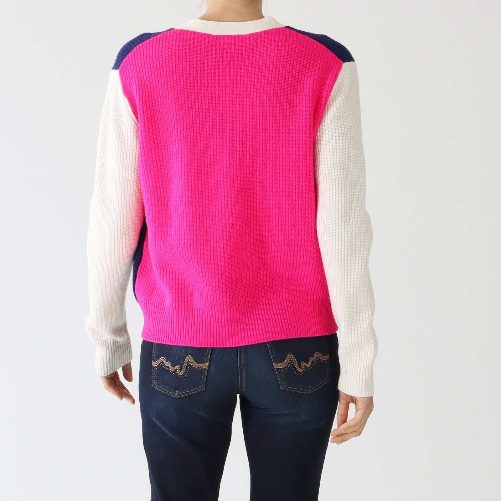 Theresa Navy, Pink & Ecru Colour Block Cardigan