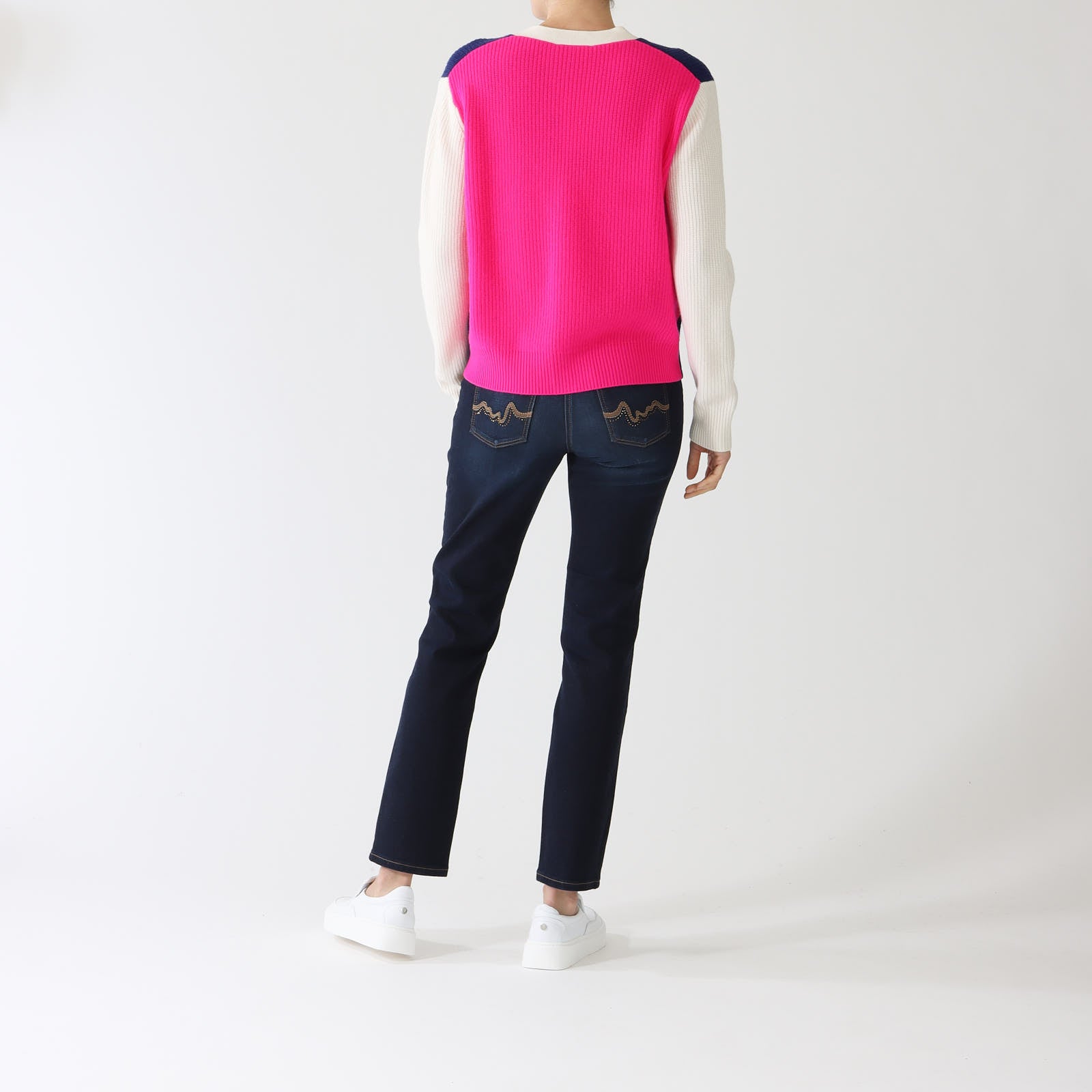 Theresa Navy, Pink & Ecru Colour Block Cardigan