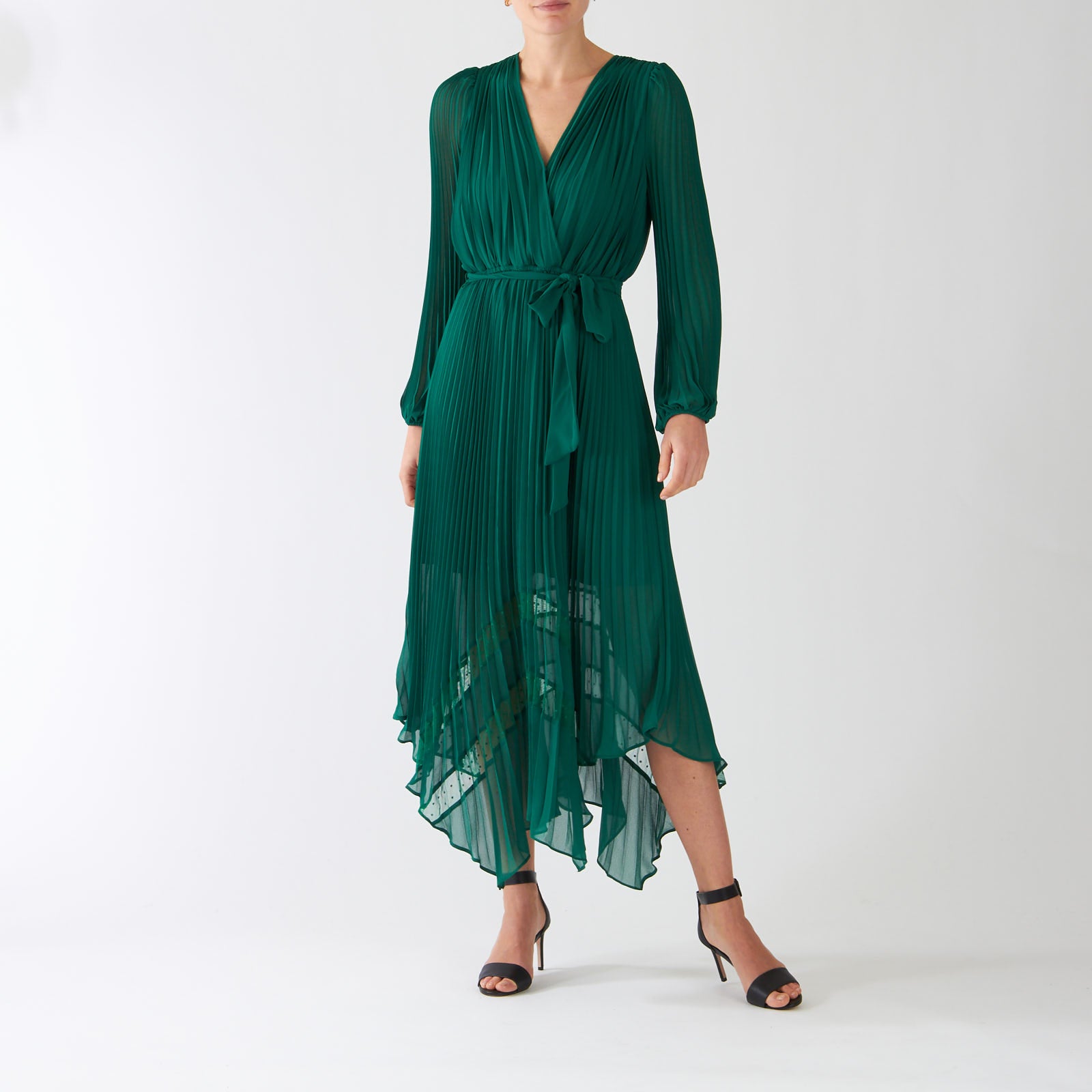 True Emerald Pleated Chiffon Dress