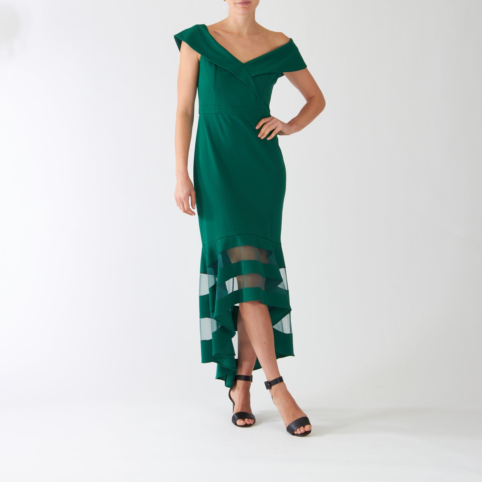 True Emerald Sheer Detail Dress