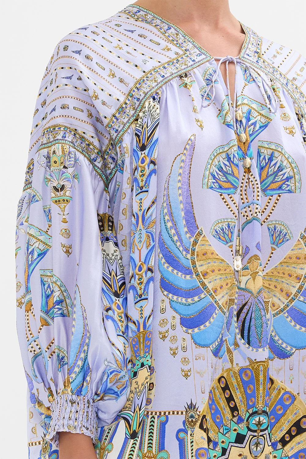 Under Scarab Skies Blouson Blouse With Neck Tie