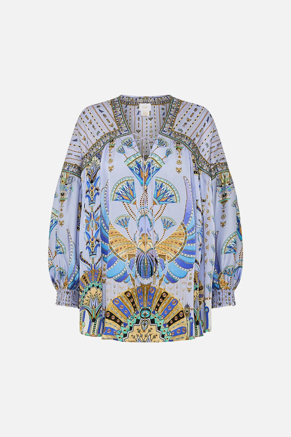 Under Scarab Skies Blouson Blouse With Neck Tie