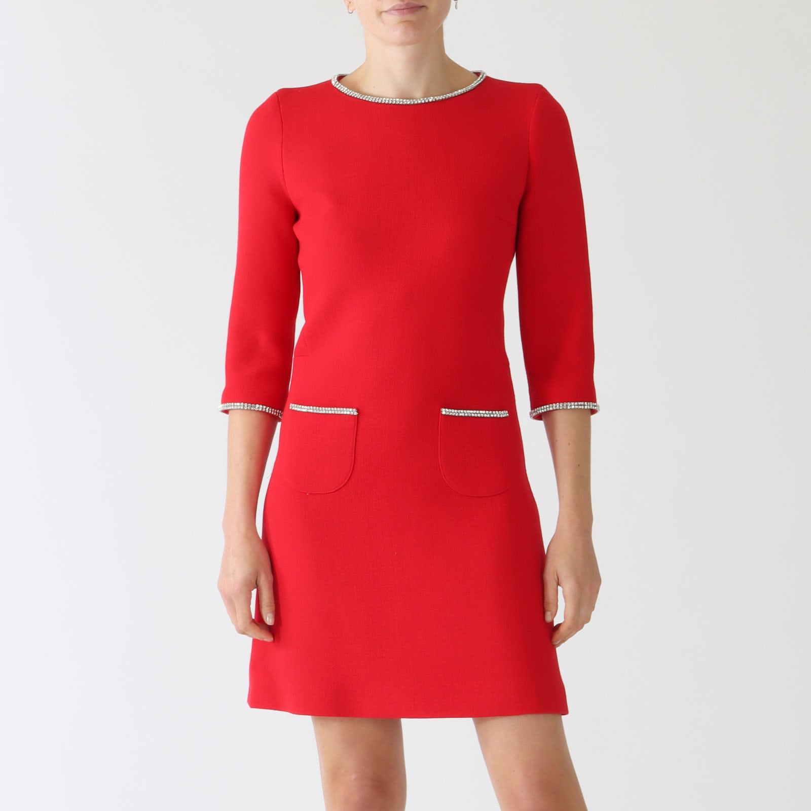 Carlen Rouge Rhinestone Wool Crepe Dress