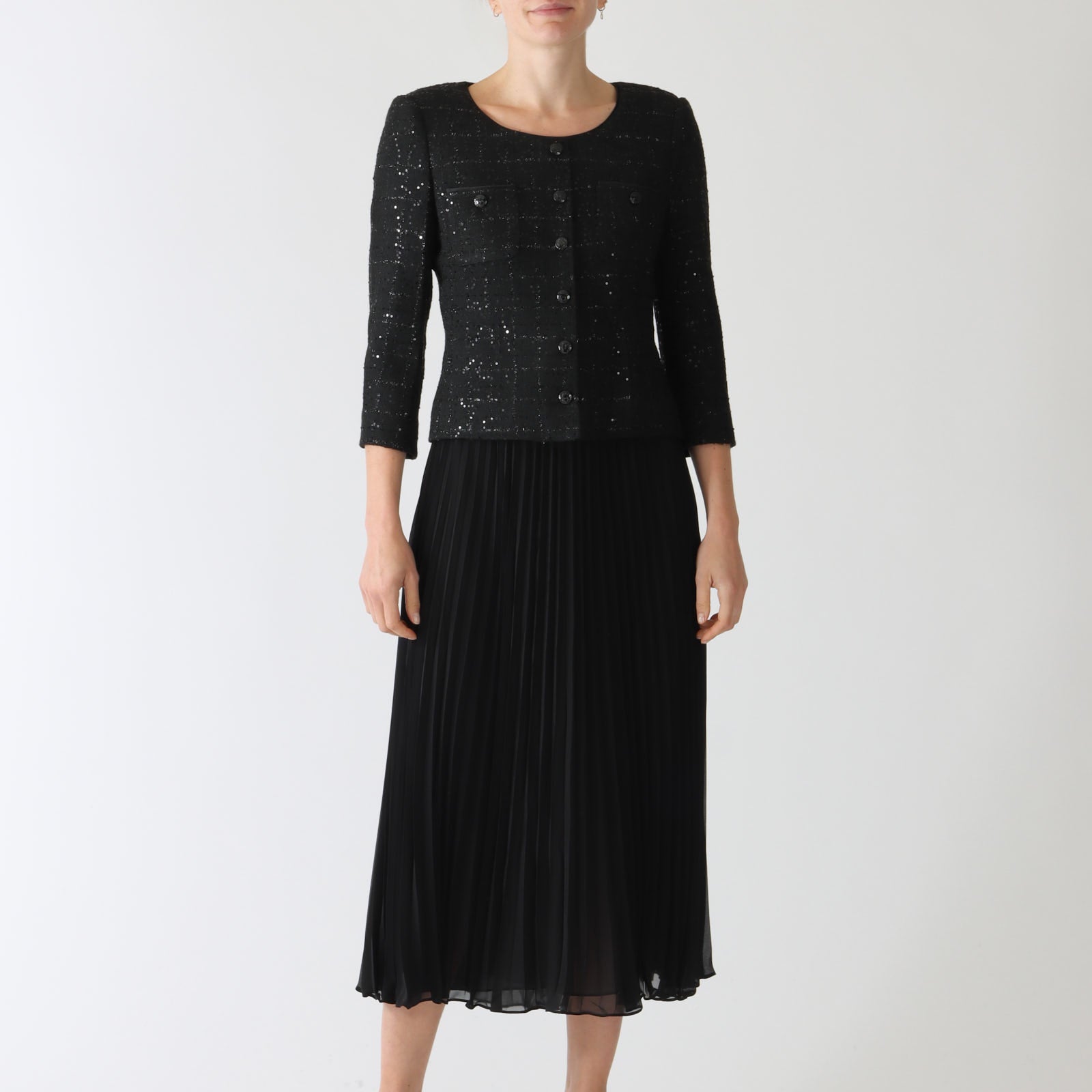 Marylin Noir Pleated Midi Dress With Jacket