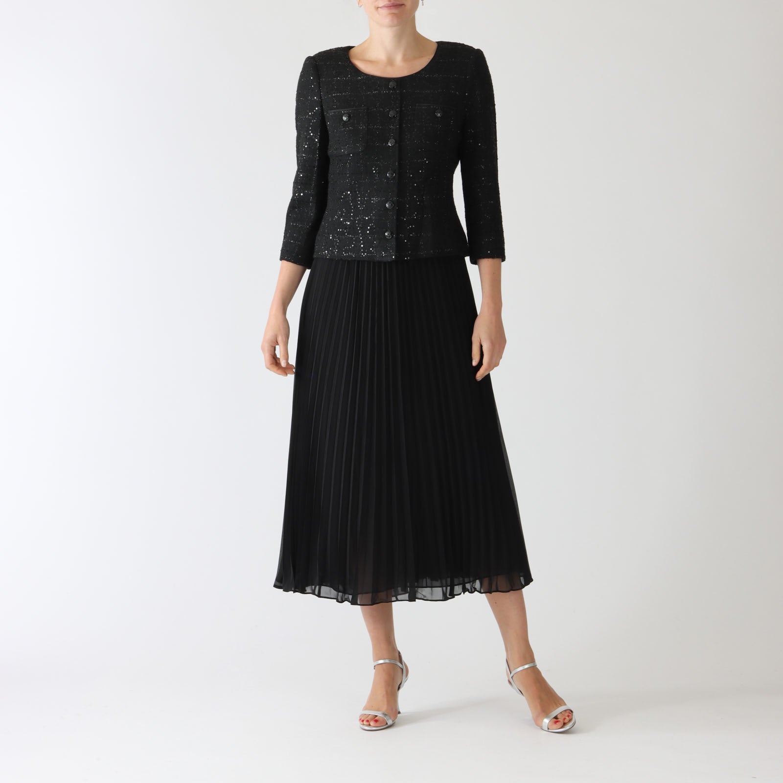 Marylin Noir Pleated Midi Dress With Jacket