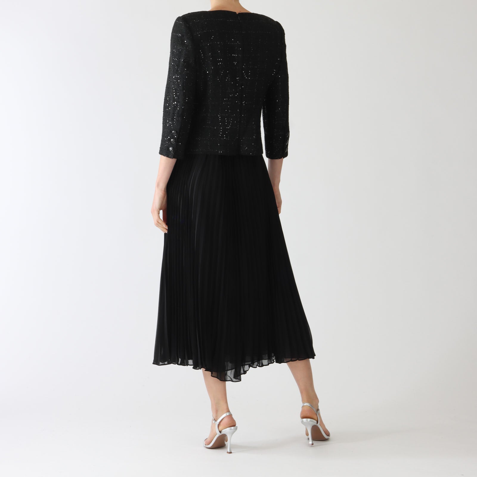 Marylin Noir Pleated Midi Dress With Jacket