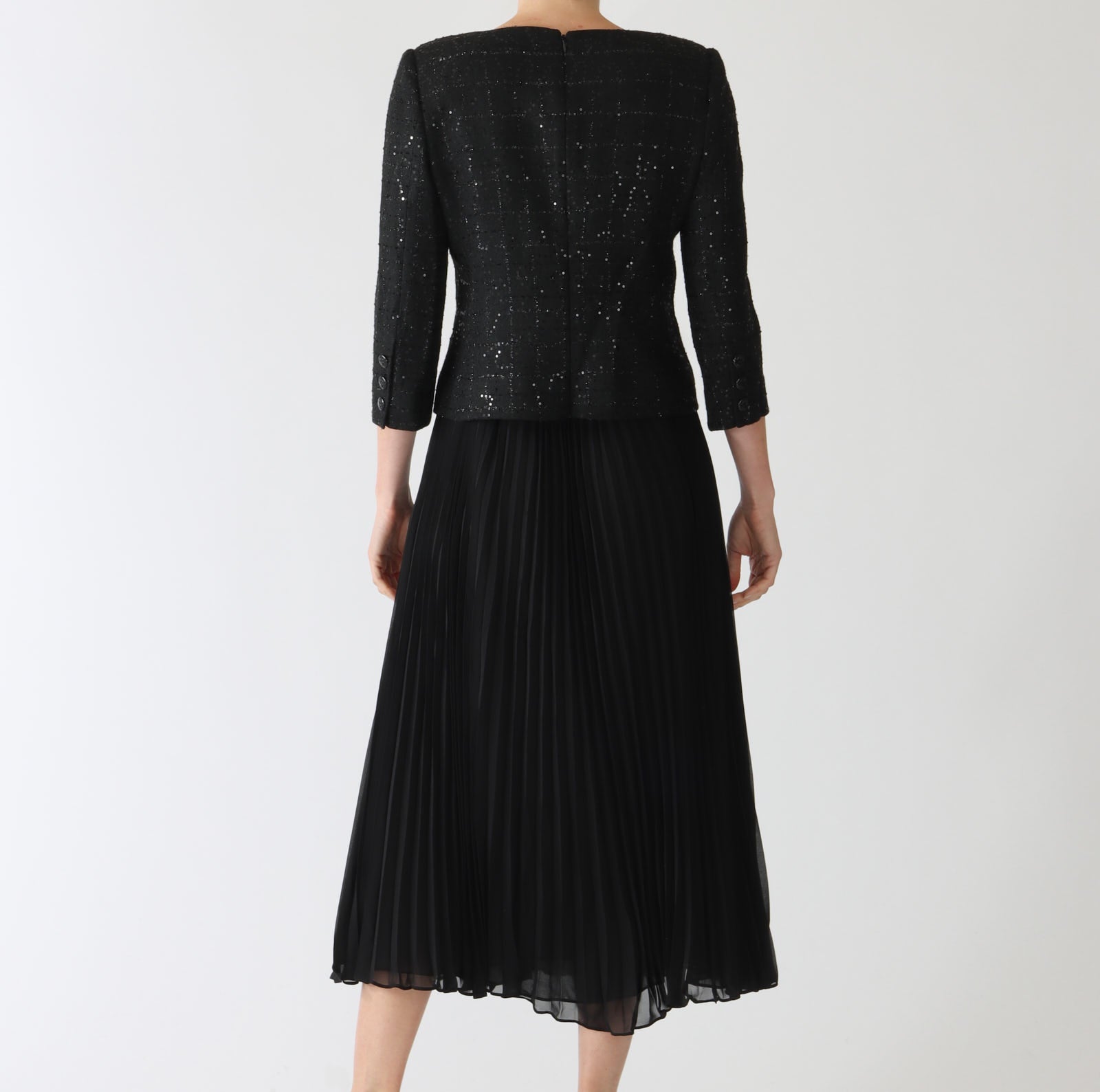 Marylin Noir Pleated Midi Dress With Jacket