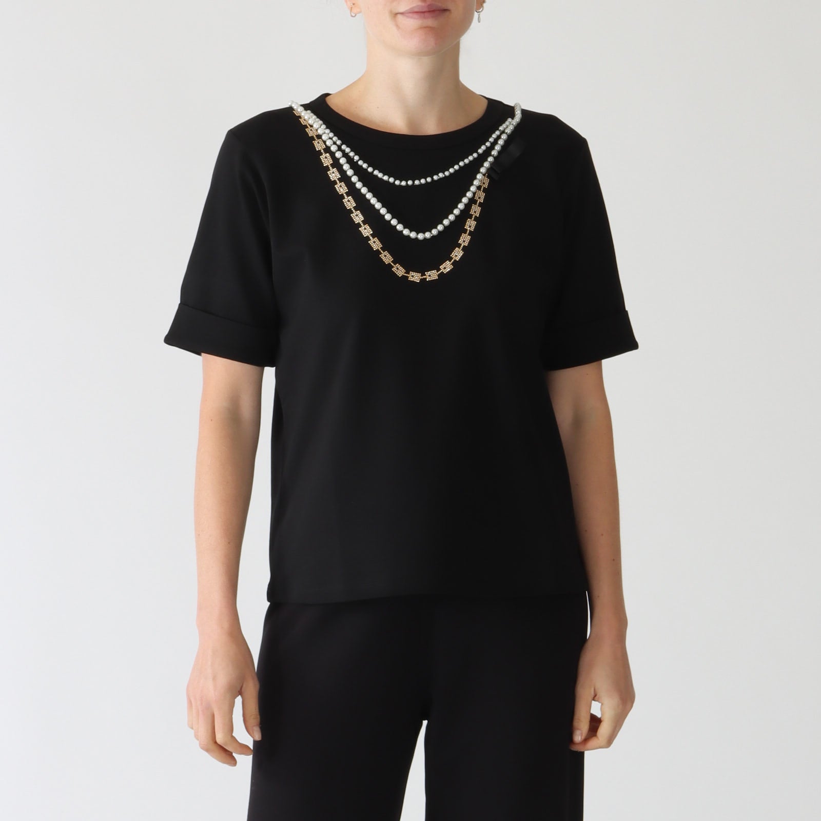 Gaffa Noir T-Shirt With Pearls and Rhinestones