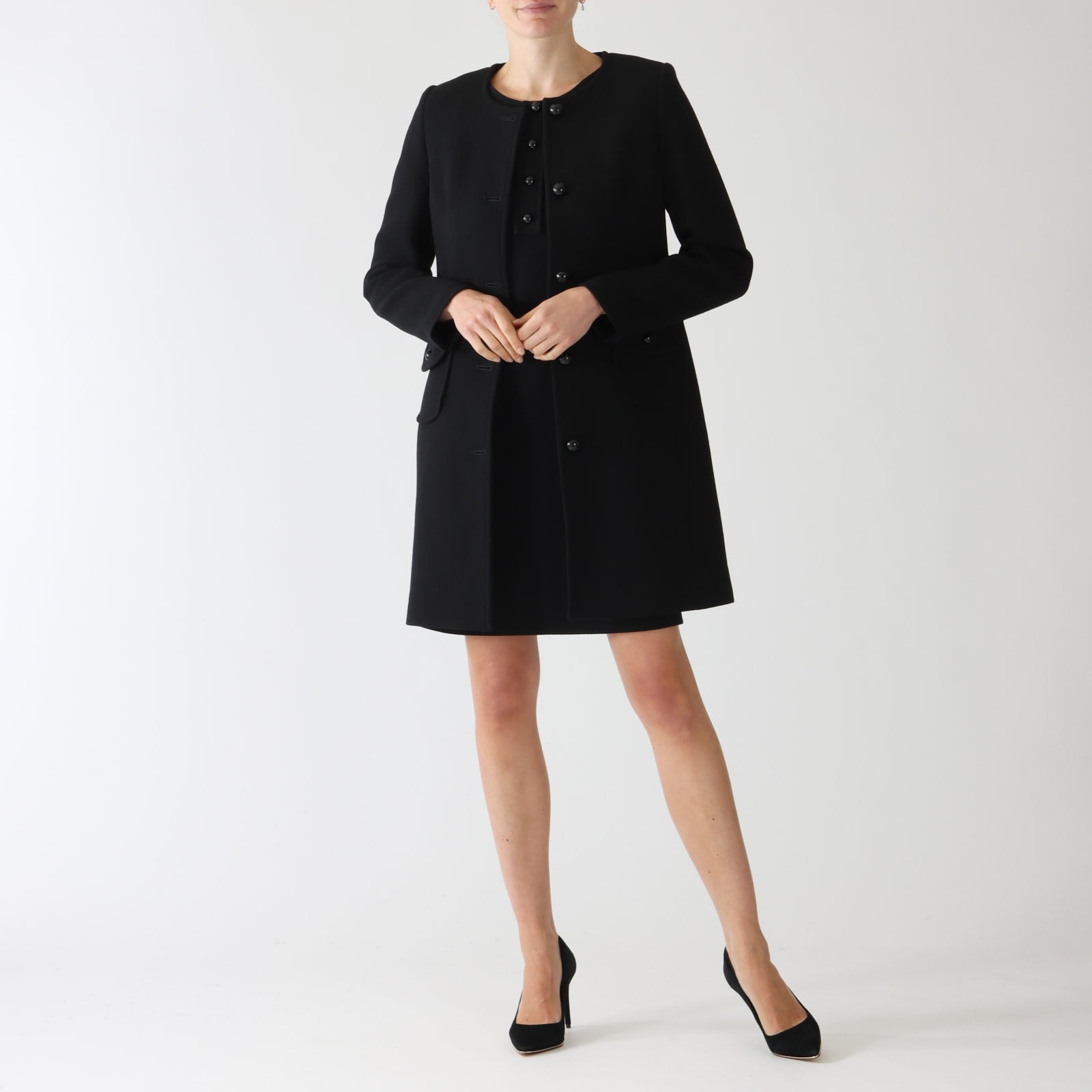 Carlen Noir Wool Crepe Coat
