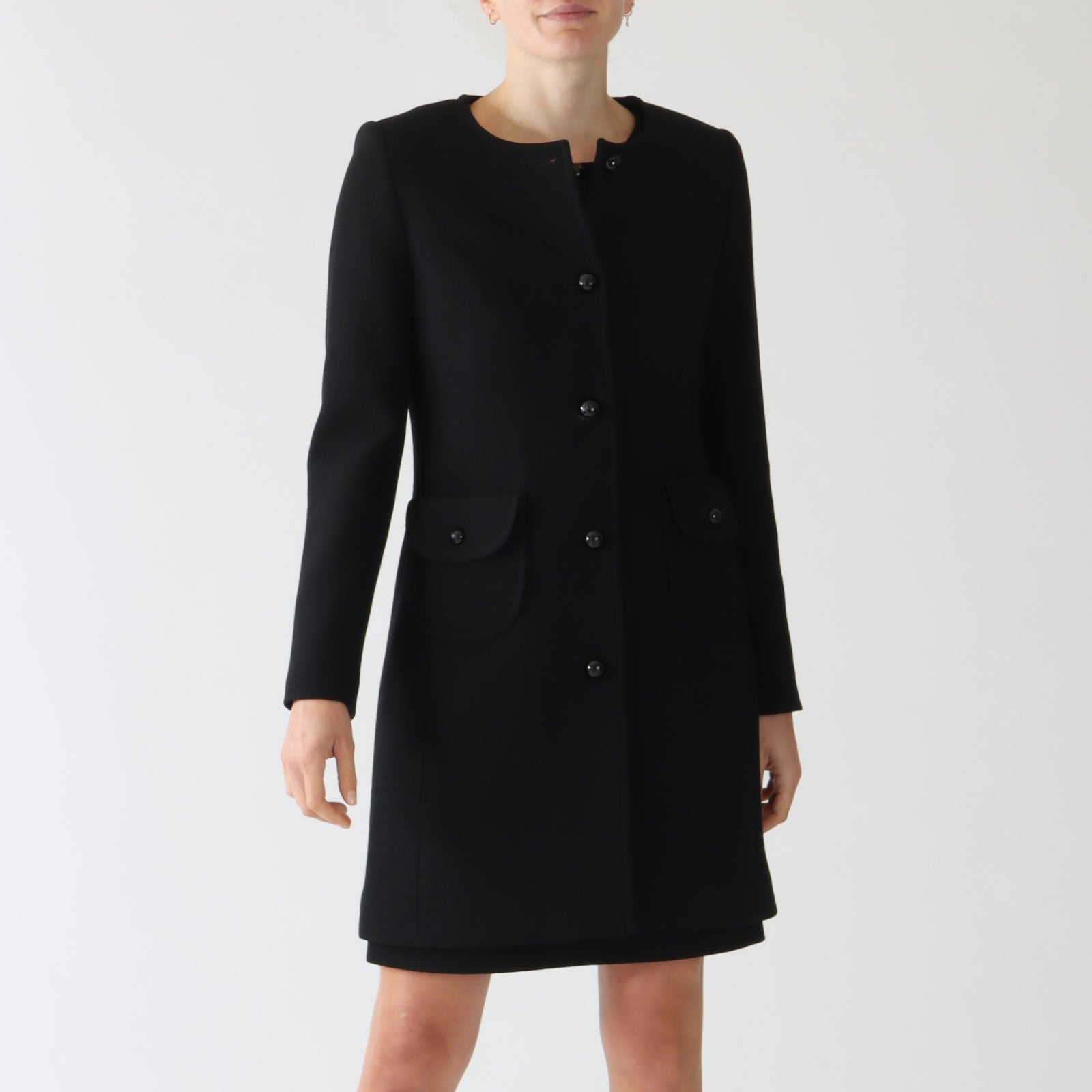 Carlen Noir Wool Crepe Coat