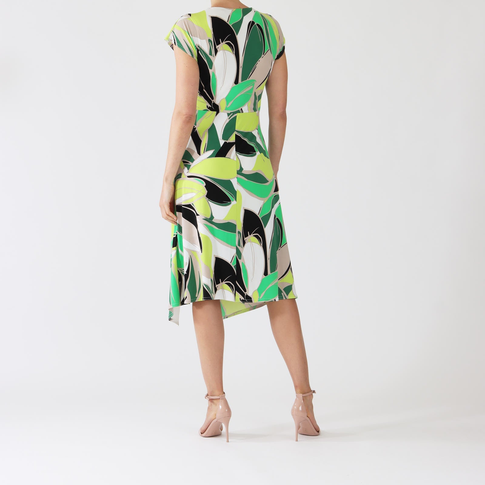 Vanilla & Green Leaf Print Wrap Midi Dress