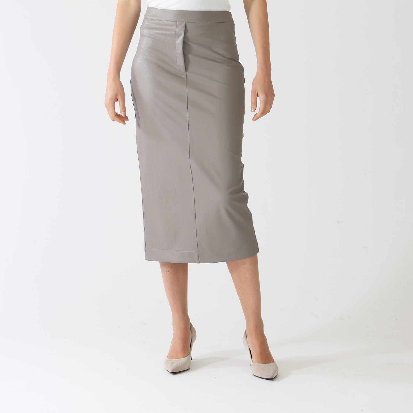 Visone Faux Leather Pencil Midi Skirt