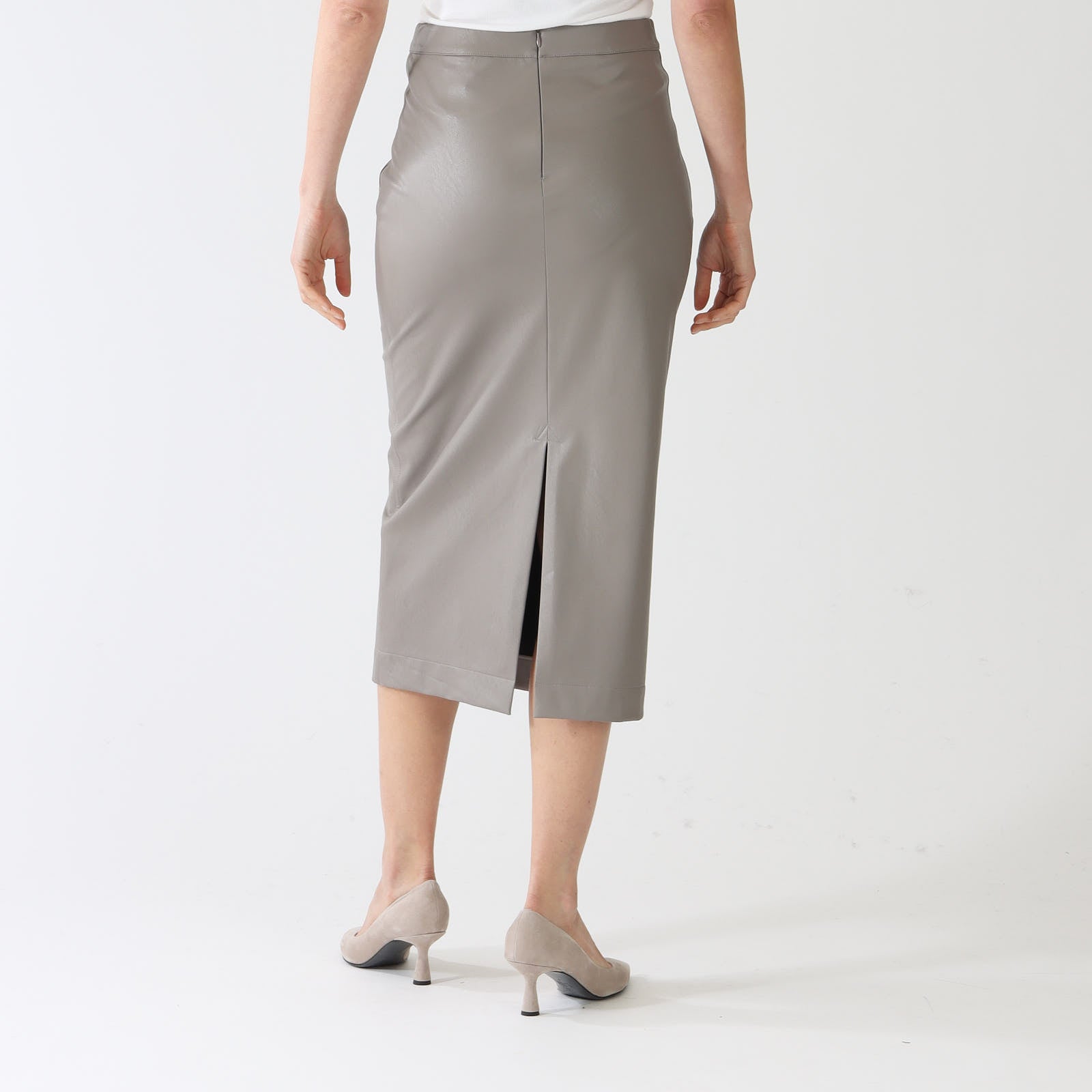 Visone Faux Leather Pencil Midi Skirt