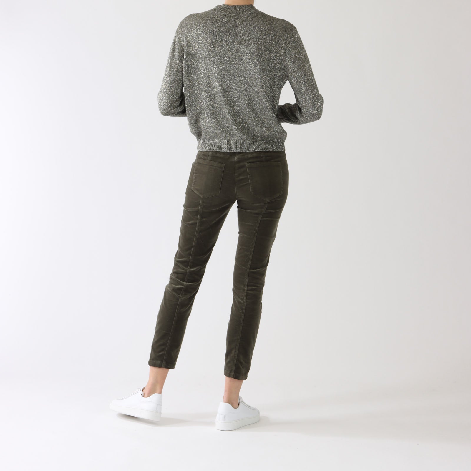 Warm Grey Metallic Cut-Out V-Neck Sweater
