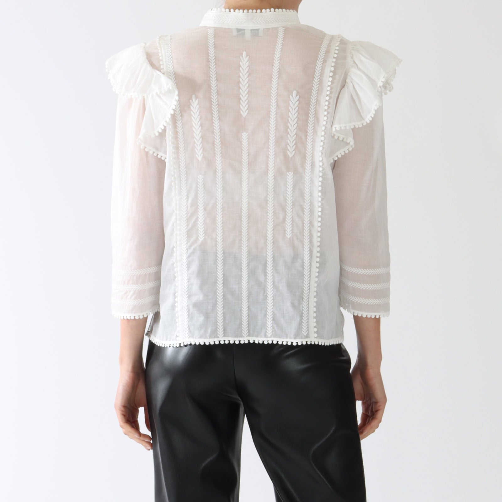 Wenda Natural White Embroiderd Frill Blouse