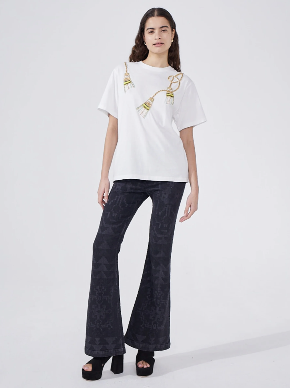 White Beaded Tassel T-Shirt