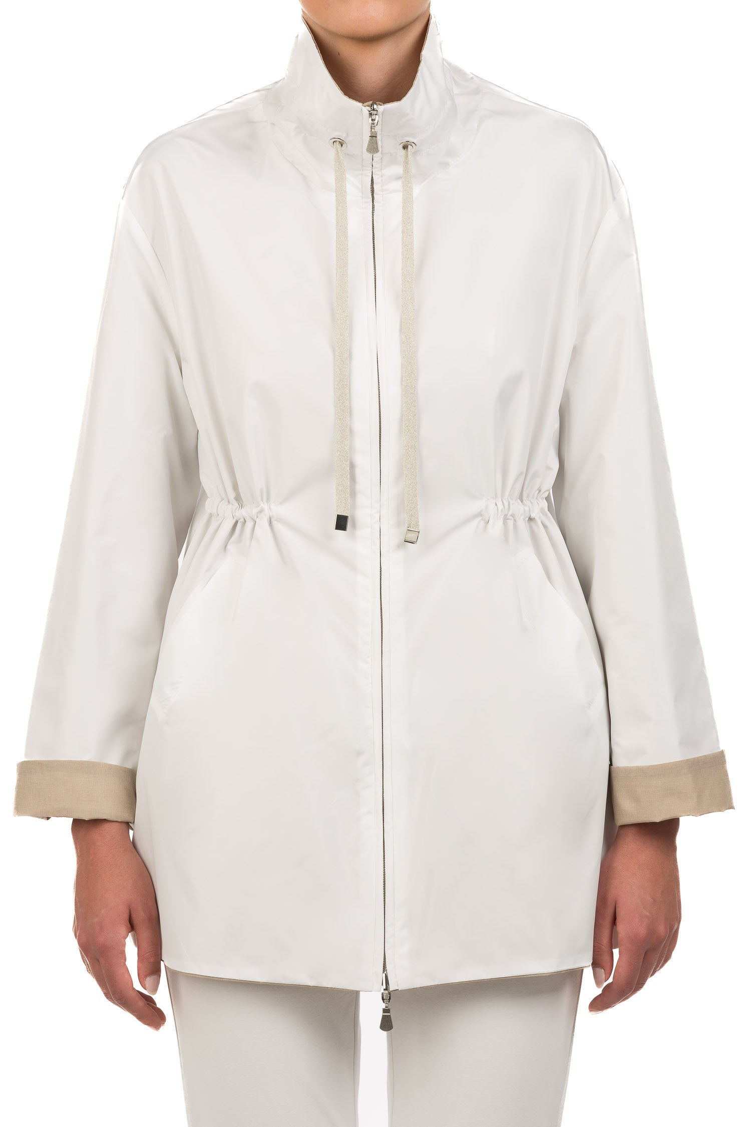 White & Beige Reversible Raincoat