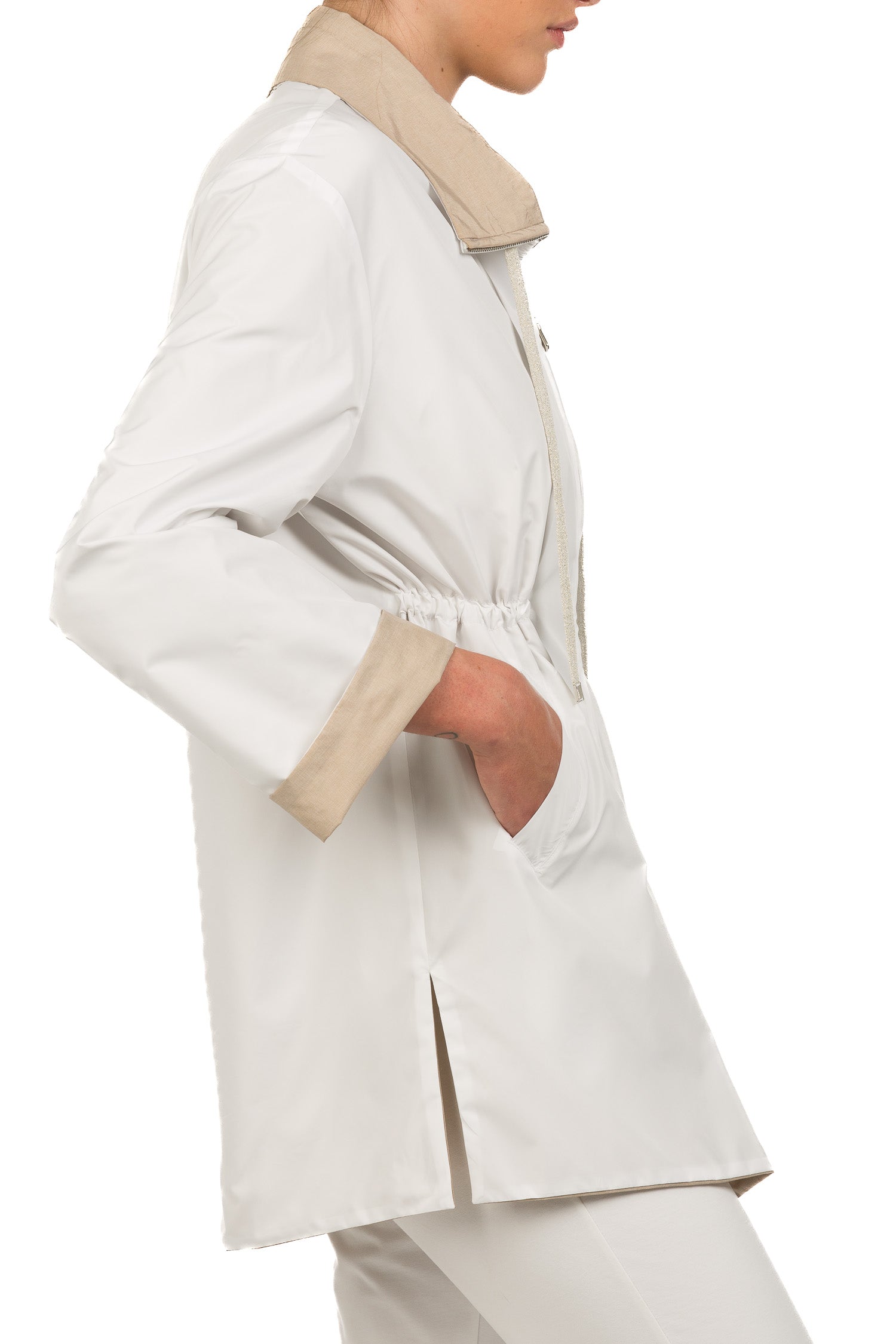 White & Beige Reversible Raincoat