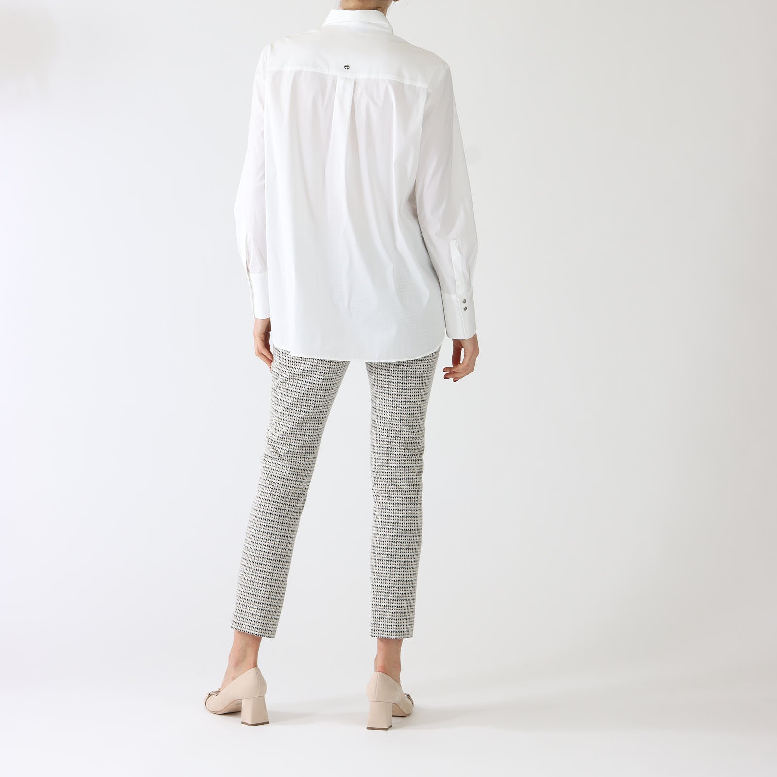 White Bib Detail Stretch Cotton Shirt