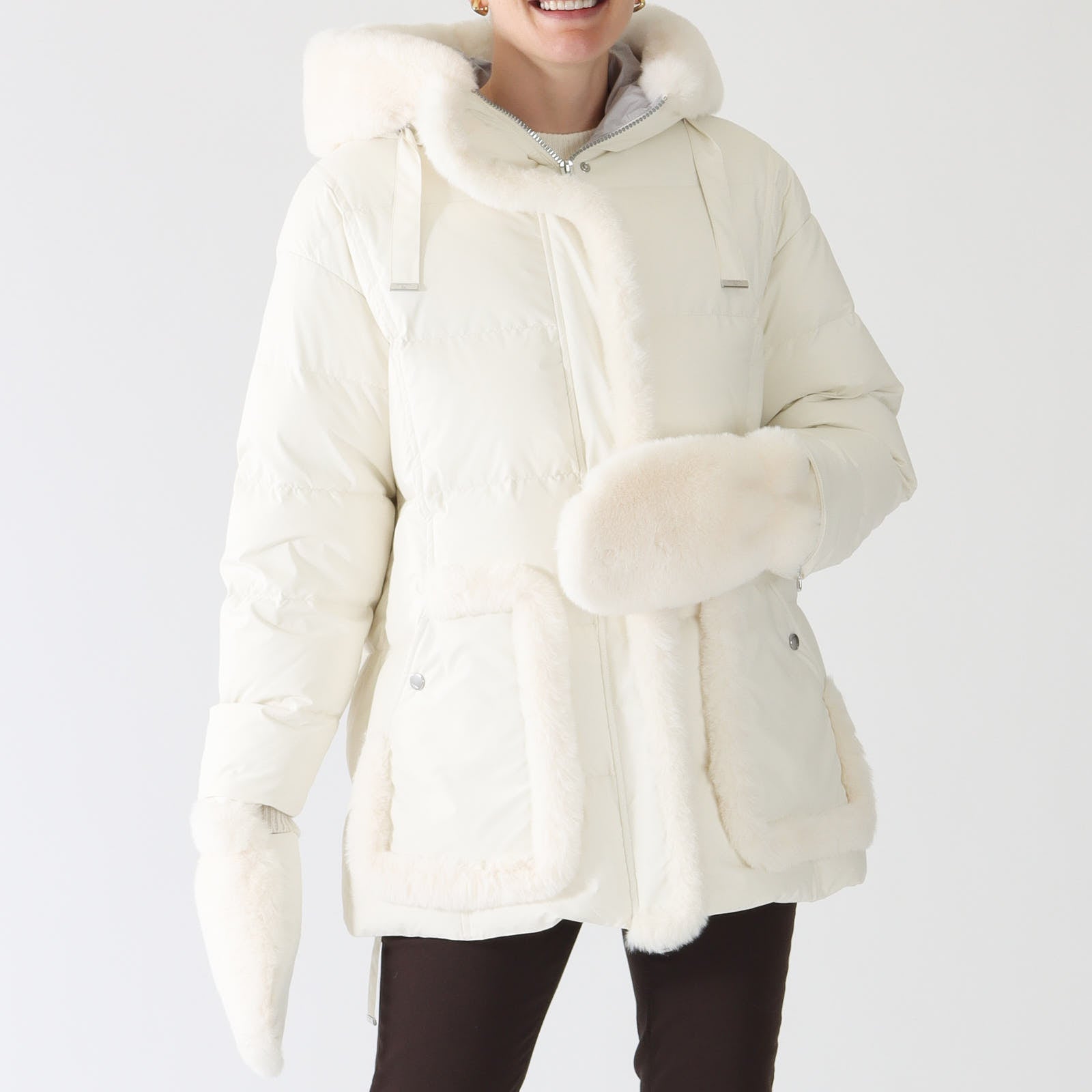 White Down Fur Trimmed Hooded Coat