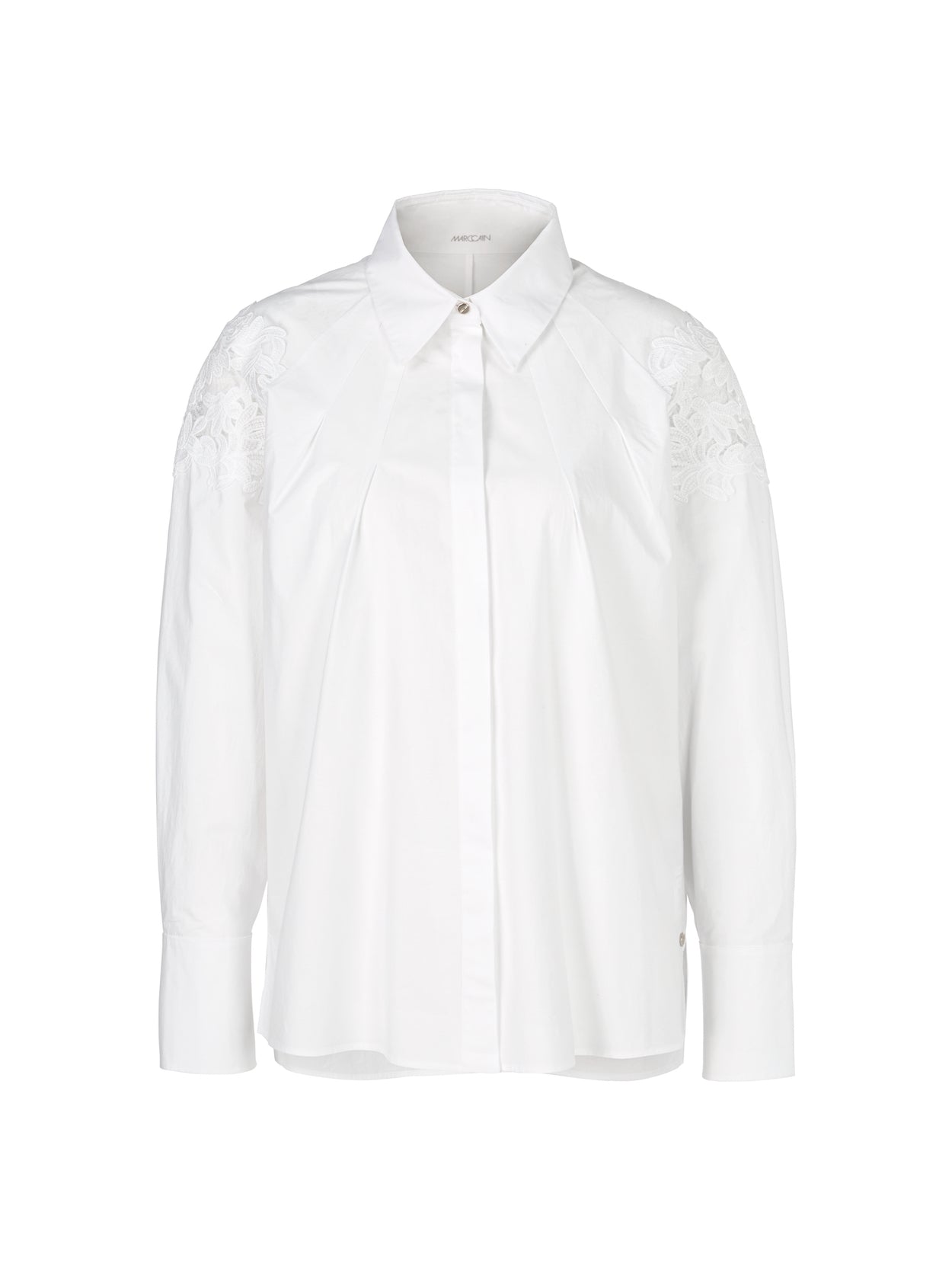 White Lace Insert Pleated Shirt