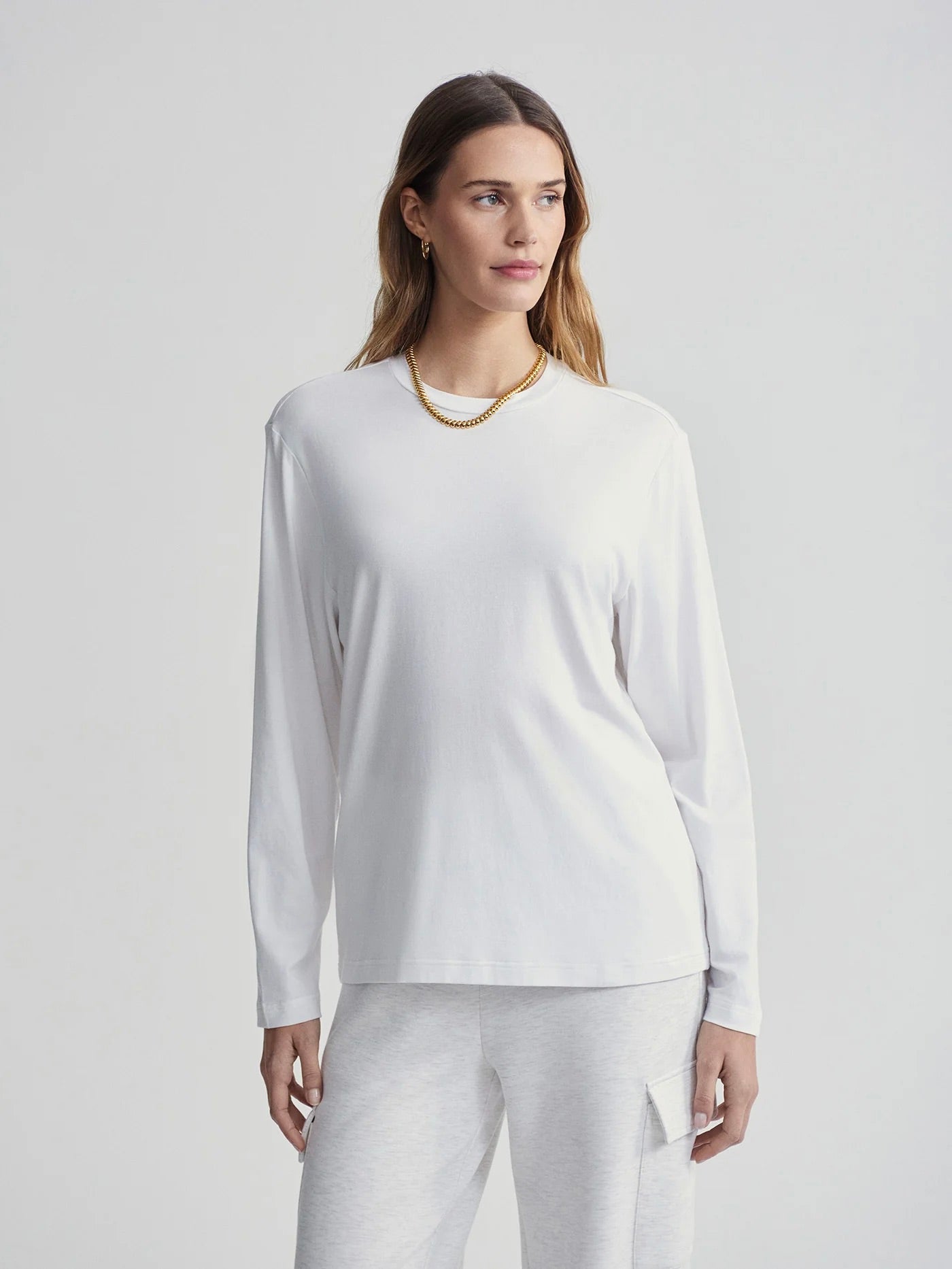 White Leah Long Sleeve Boyfriend Tee