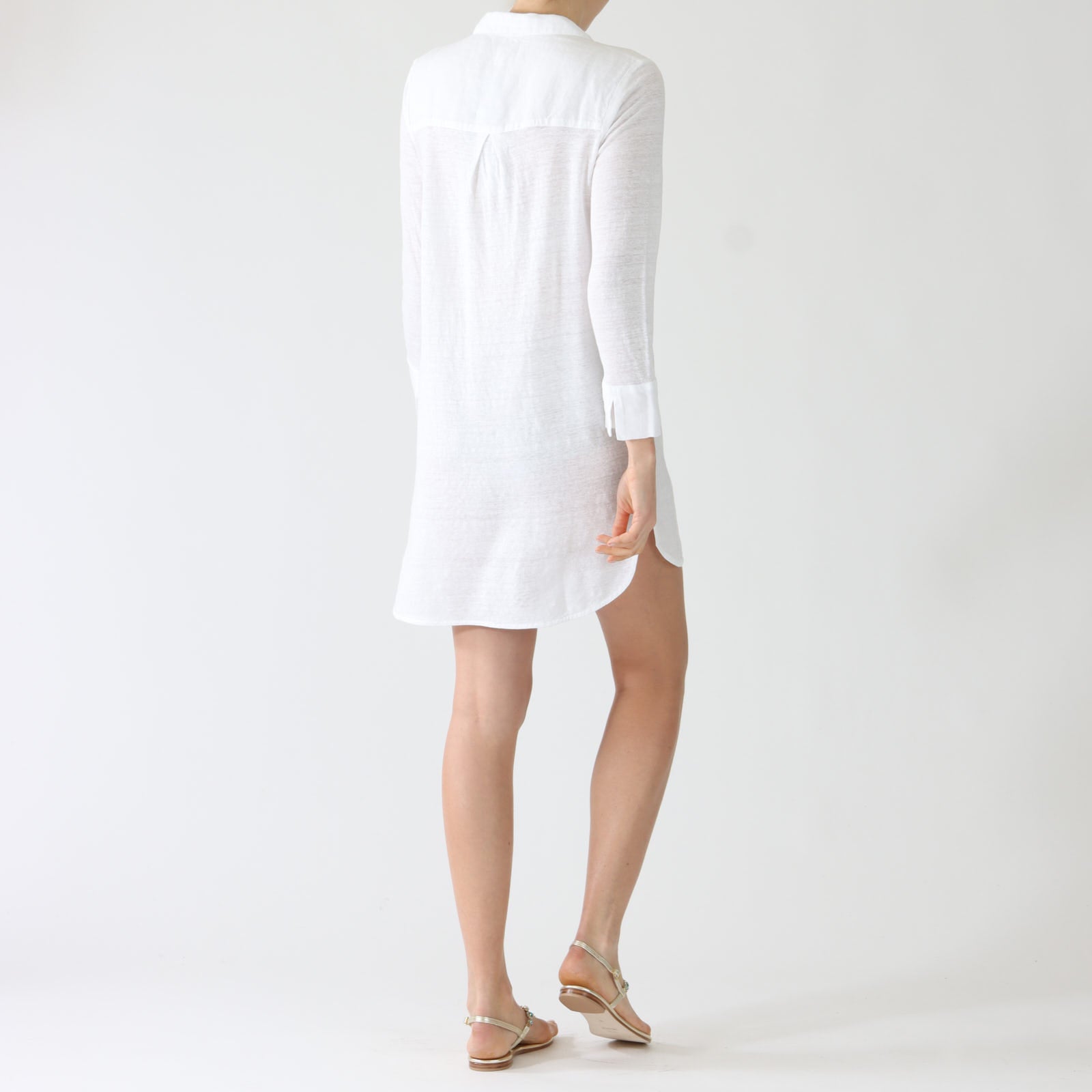 White Linen Mini Dress With Beaded Trim