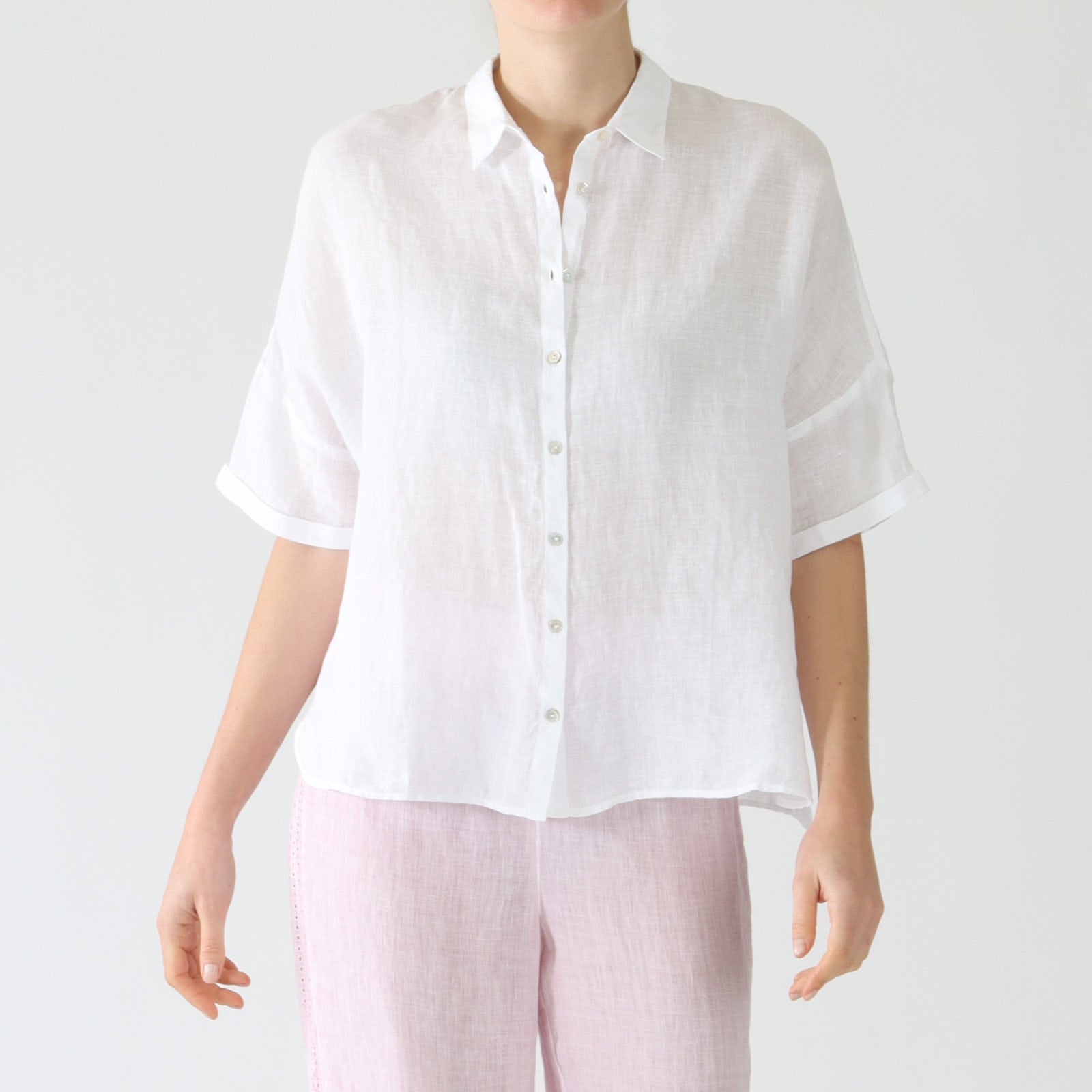 White Linen Shirt With Lace Yoke