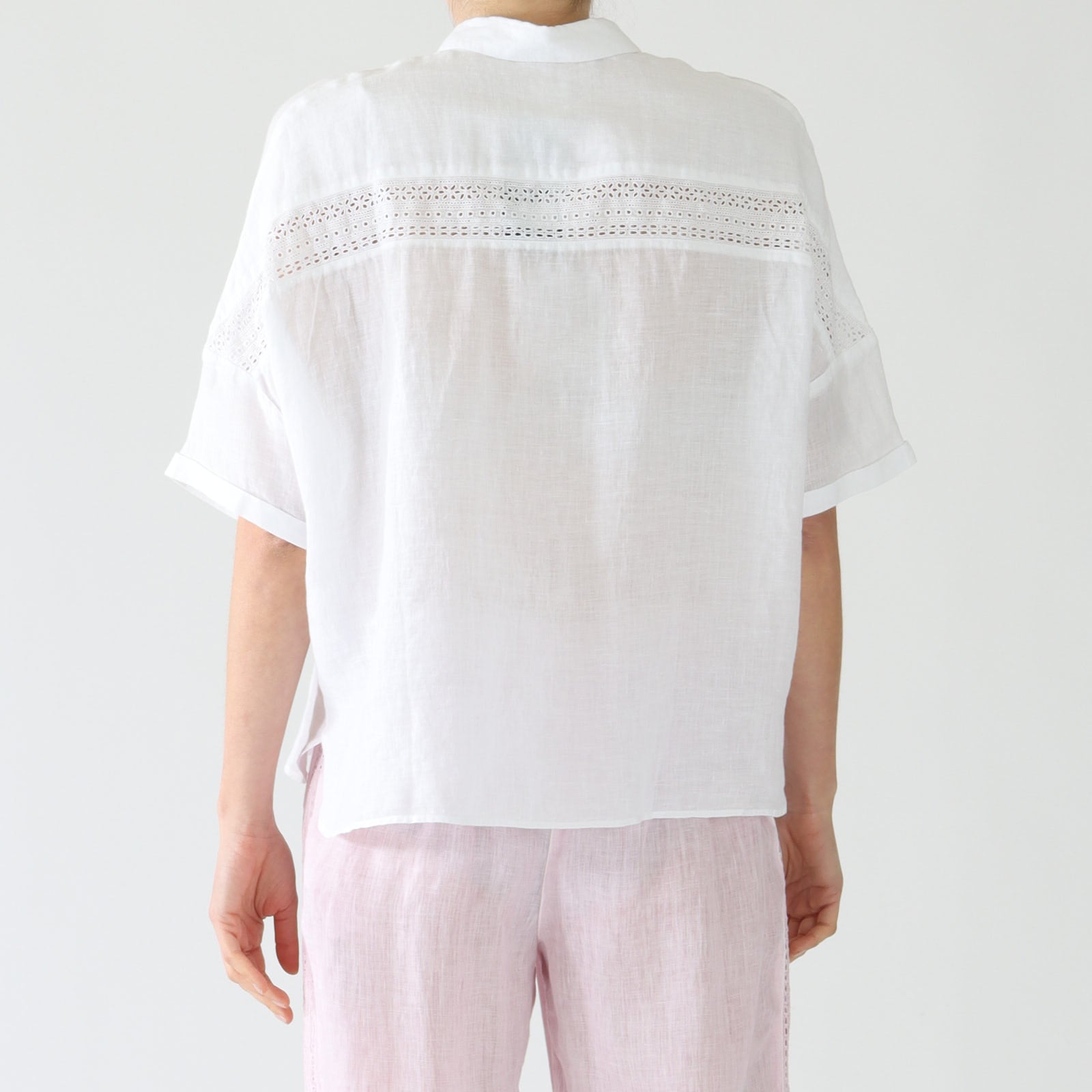 White Linen Shirt With Lace Yoke