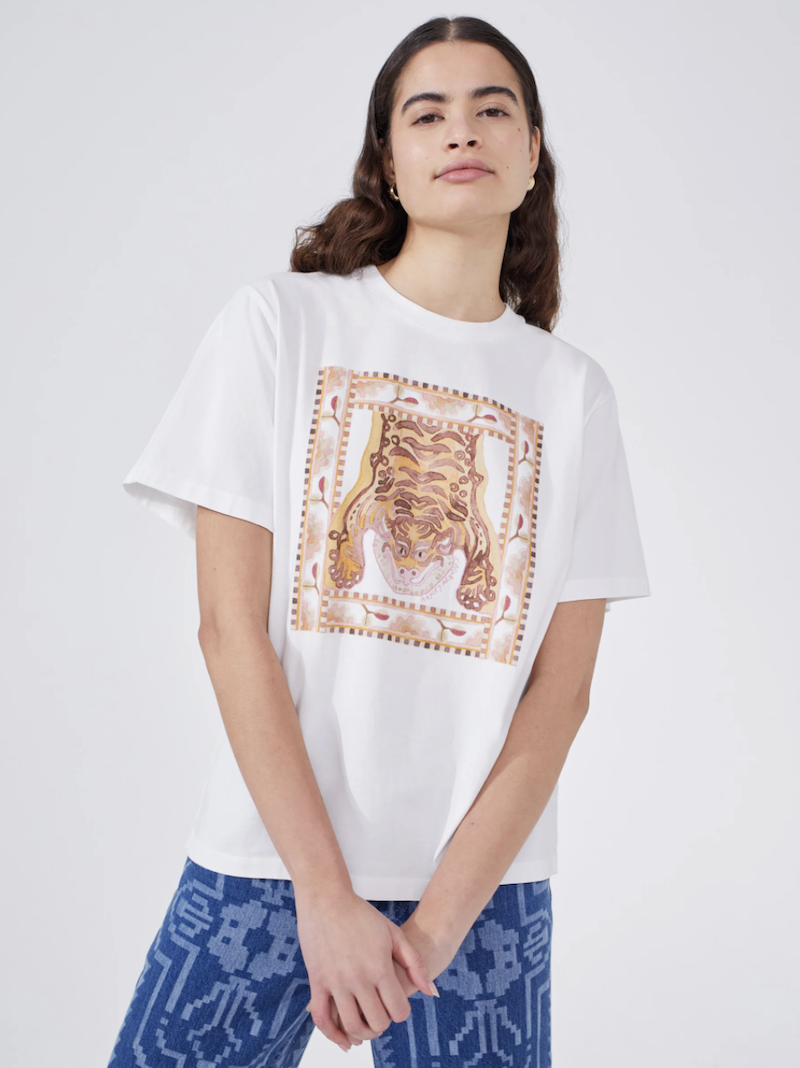 White Lotus Tiger Print T-Shirt