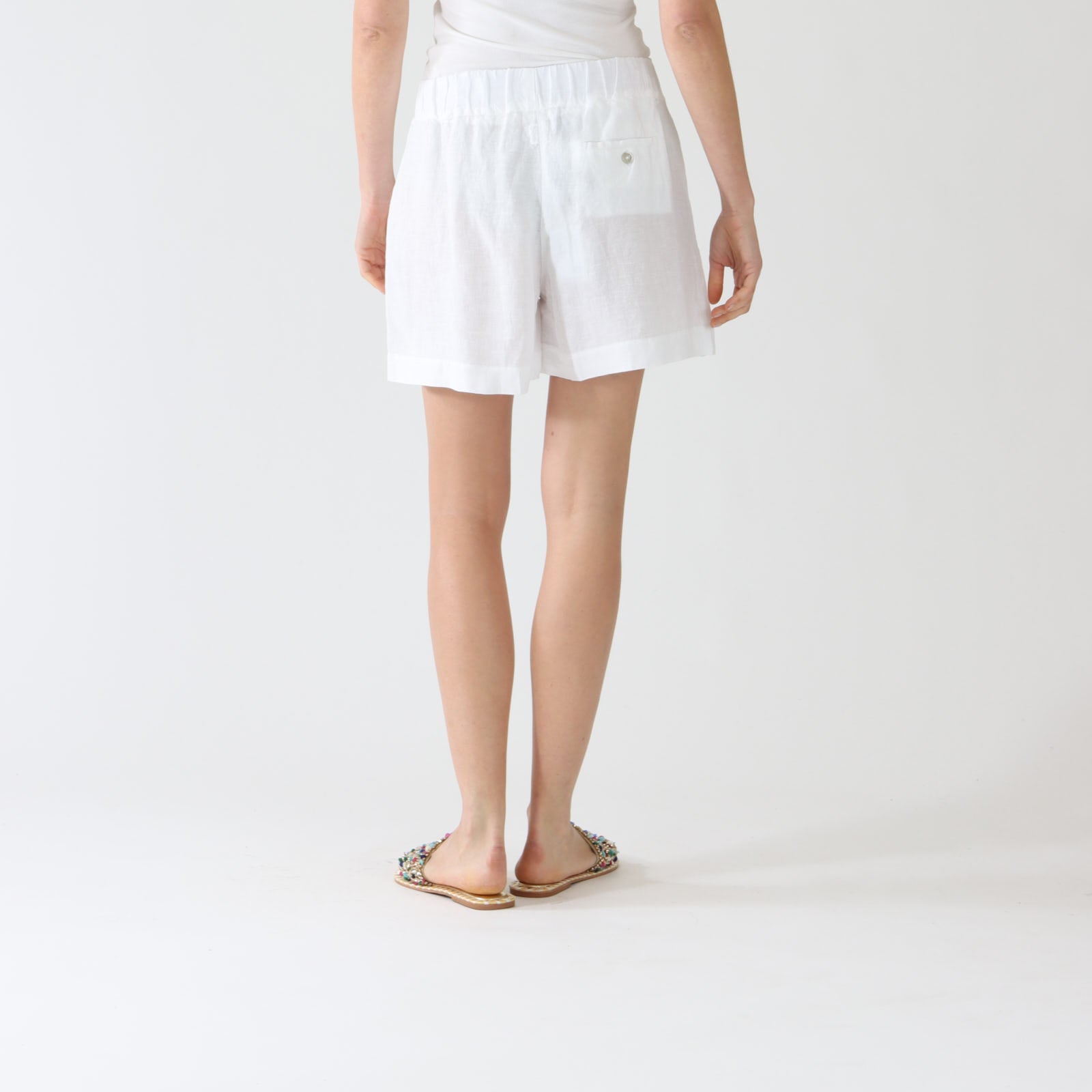 White Pull-On Linen Shorts