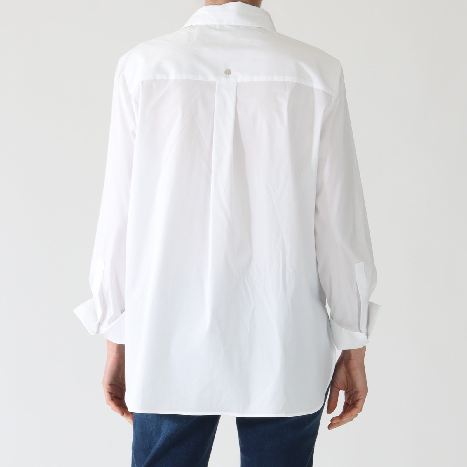 White Rhinestone Trim Cotton Shirt