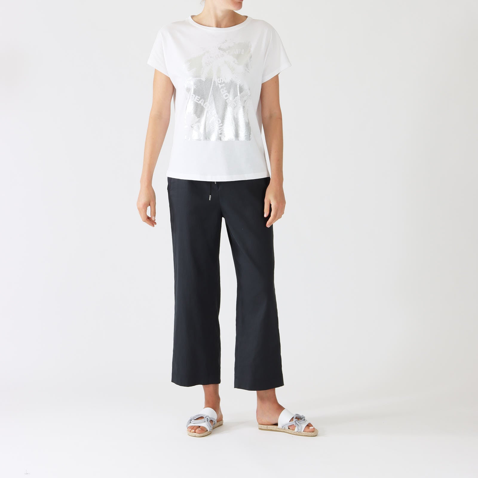 White Silver Palm Print T-Shirt
