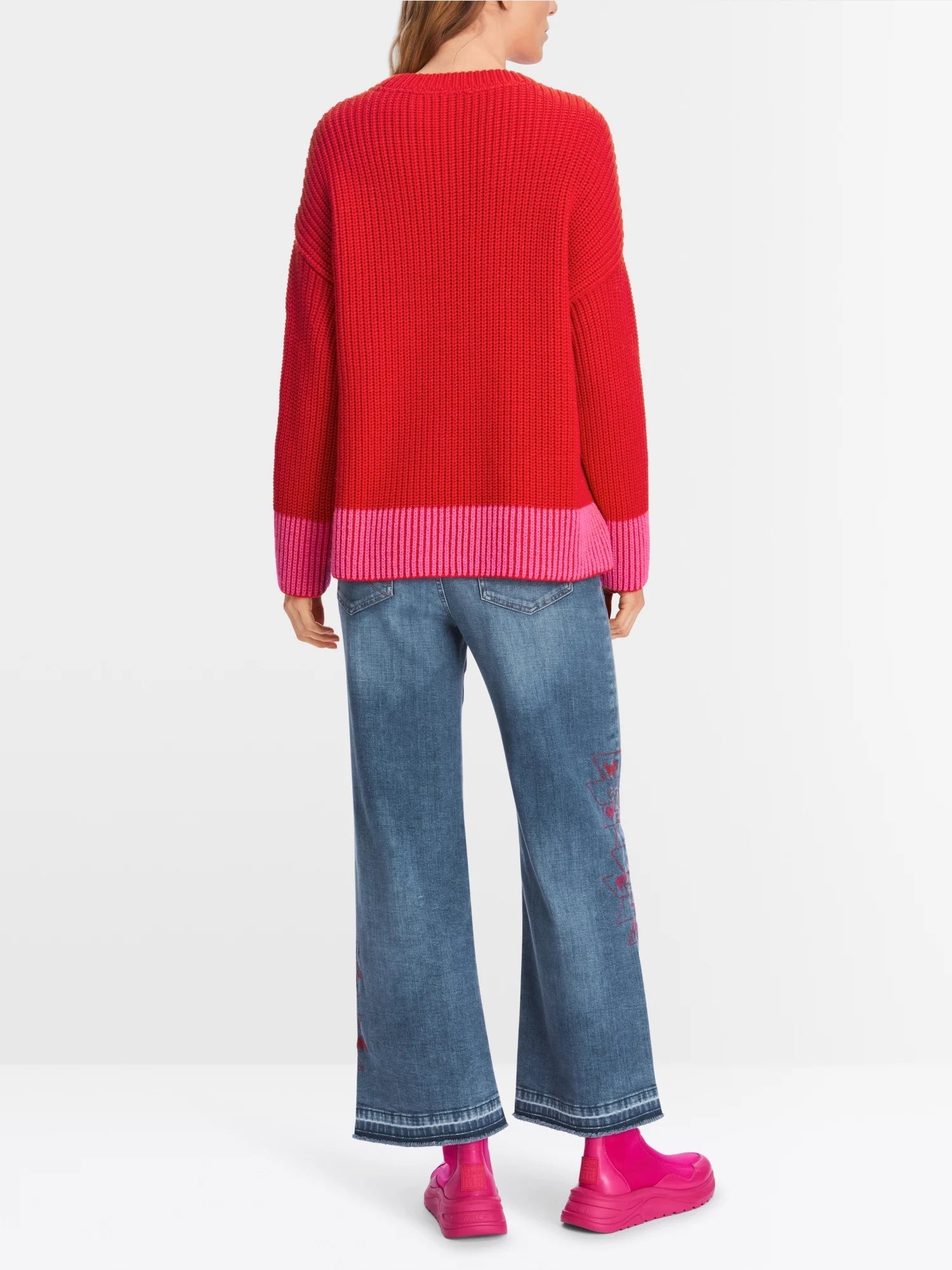 Bright Fire Red Wool Blend Ribbed Knit Sweater