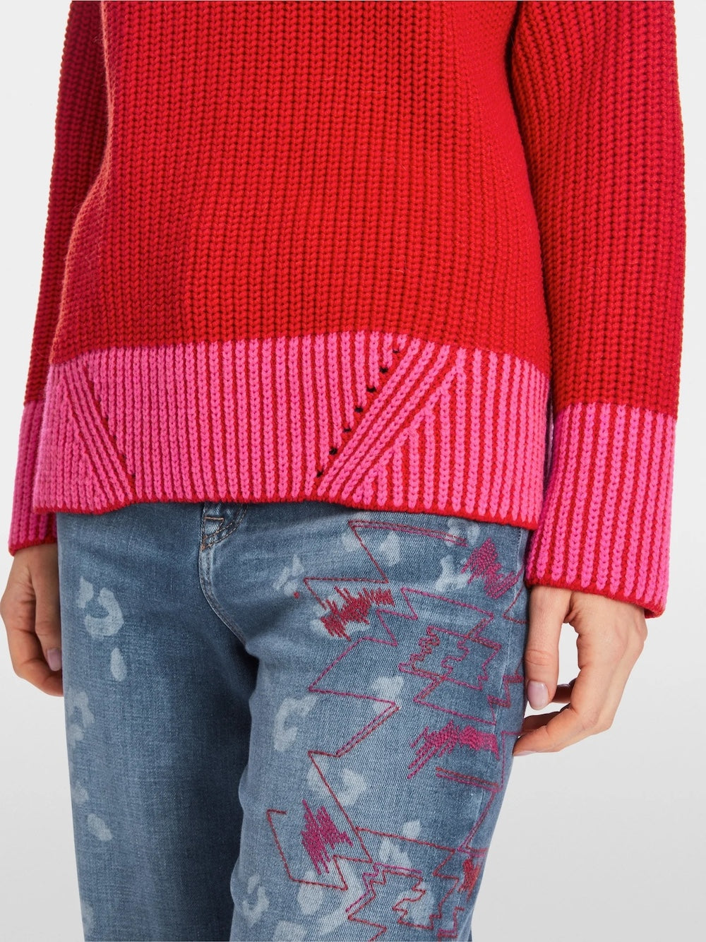 Bright Fire Red Wool Blend Ribbed Knit Sweater